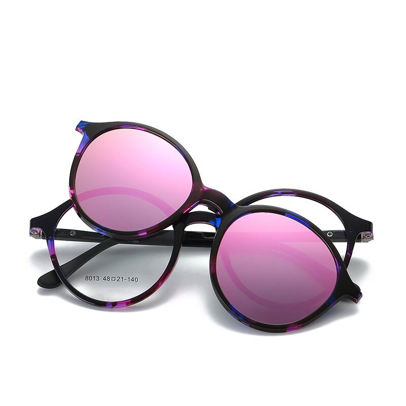 Gafas con montura redonda gruesa Vintage para hombre y mujer gafas con Clip magnético TR90 gafas graduadas ópticas marcos para gafas: purple flower purple