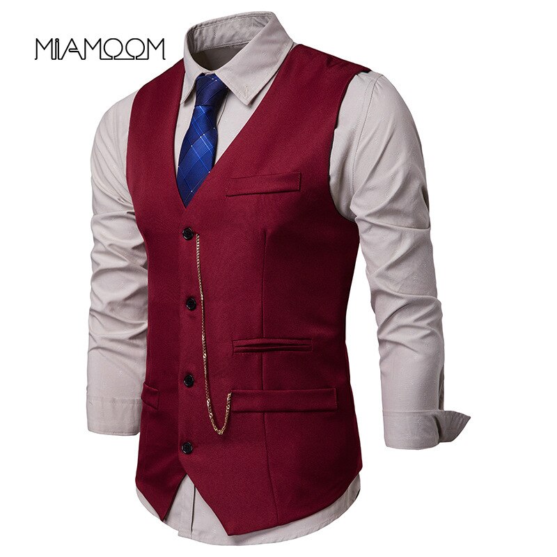 MIAMOOM Men Smart Casual Vest Single Breast Fit Mens Suit Vest