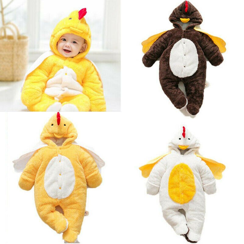 Pudcoco Ons Voorraad 0-24M Winter Baby Baby Jongens Meisjes Warm Cartoon Kip Hoodies Romper Jumpsuit Outfits/