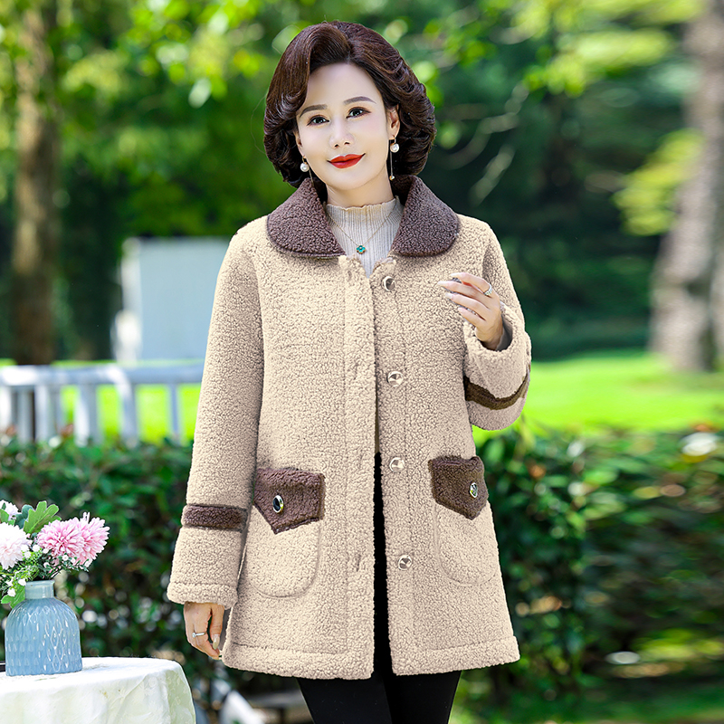Chaqueta de Otoño Invierno para mujer, abrigo cálido de lana gruesa, abrigo de piel de cordero para mujer, vestido suelto medio largo para madre, chaqueta femenina
