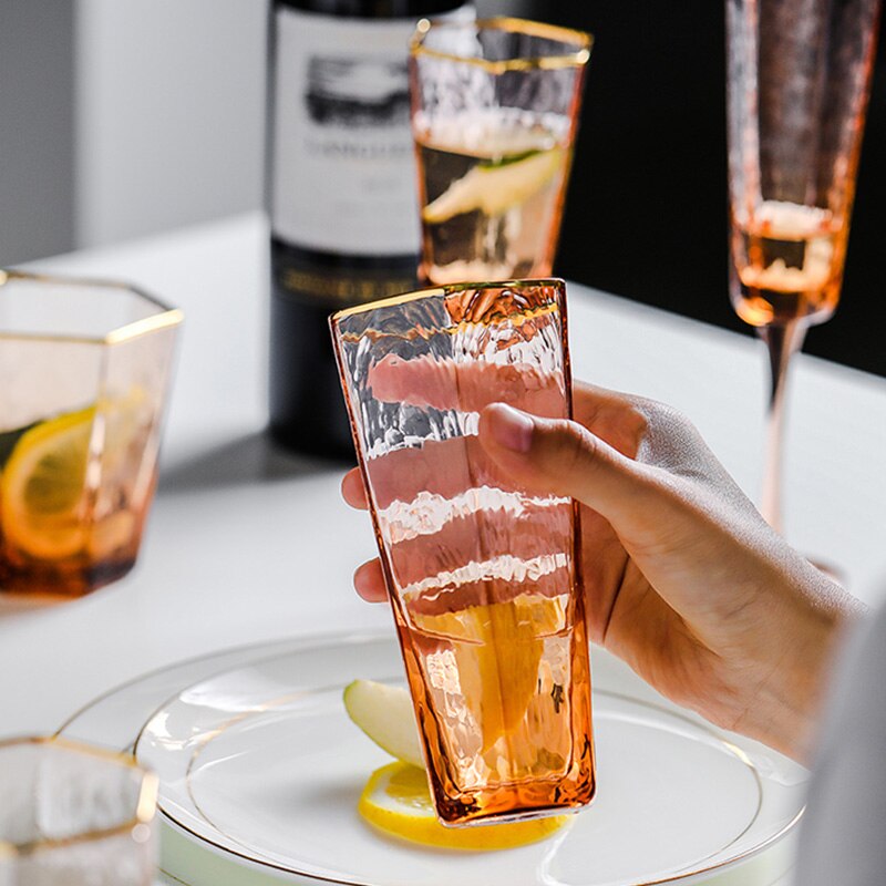 1 st kinglang hexagonalt glas genomskinligt champagneglas bägare hem vattenglas rödvinsglas kopp
