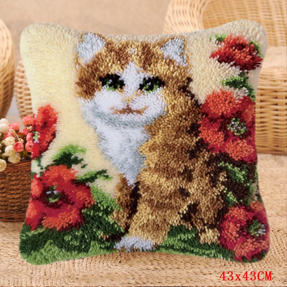 Foamiran-oreiller brodé chat | Pour le Kit de travail, knooppakket kussen smyarthop kussen pakket, boutons de coussin: ABZ184