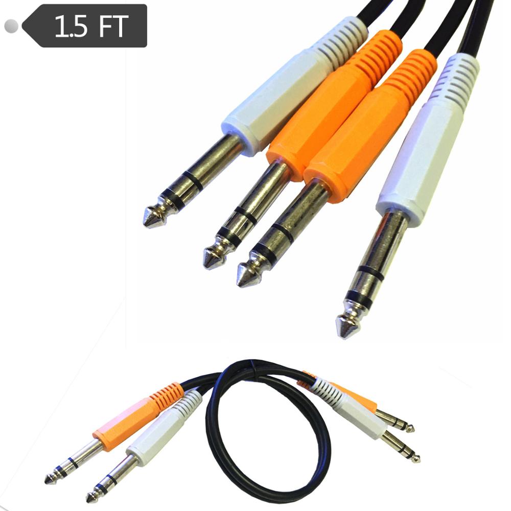 2*6.35mm Jack Plug 1/4" M-M Audio Mic Extension Stereo Cords Cable Leads 0.45m