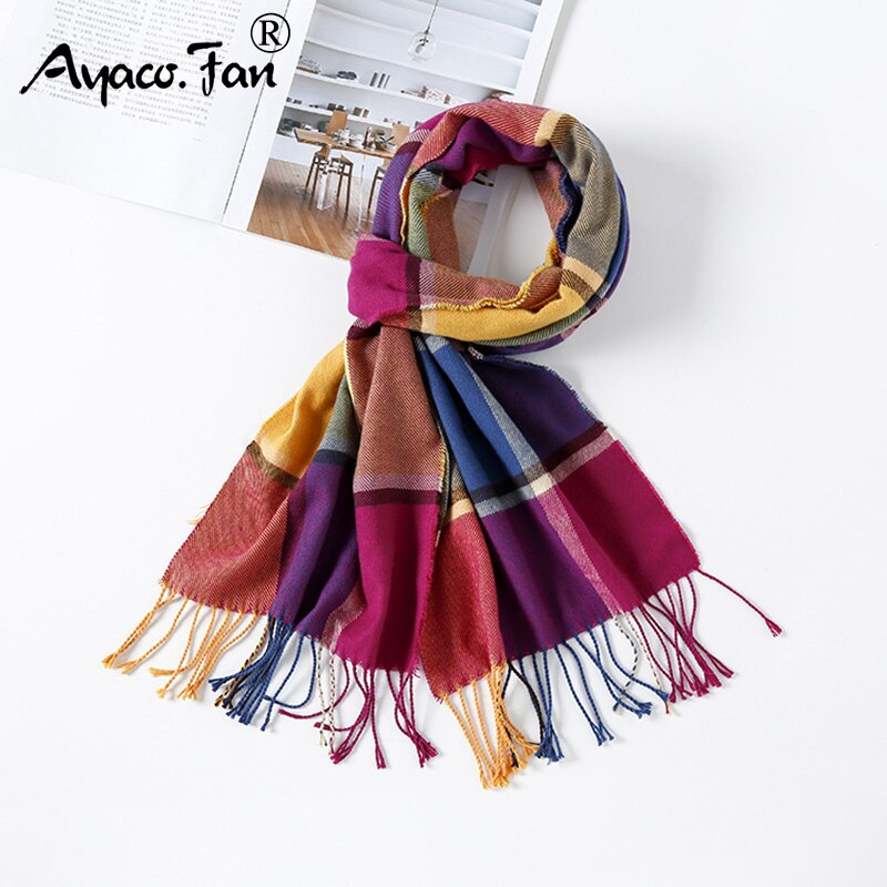 Kleurrijke Kasjmier Sjaals Herfst Winter Leuke Zachte Plaid Vrouwen Sjaal Warm Dames Sjaal Lange Wrap pashmina Unisex Vrouwelijke