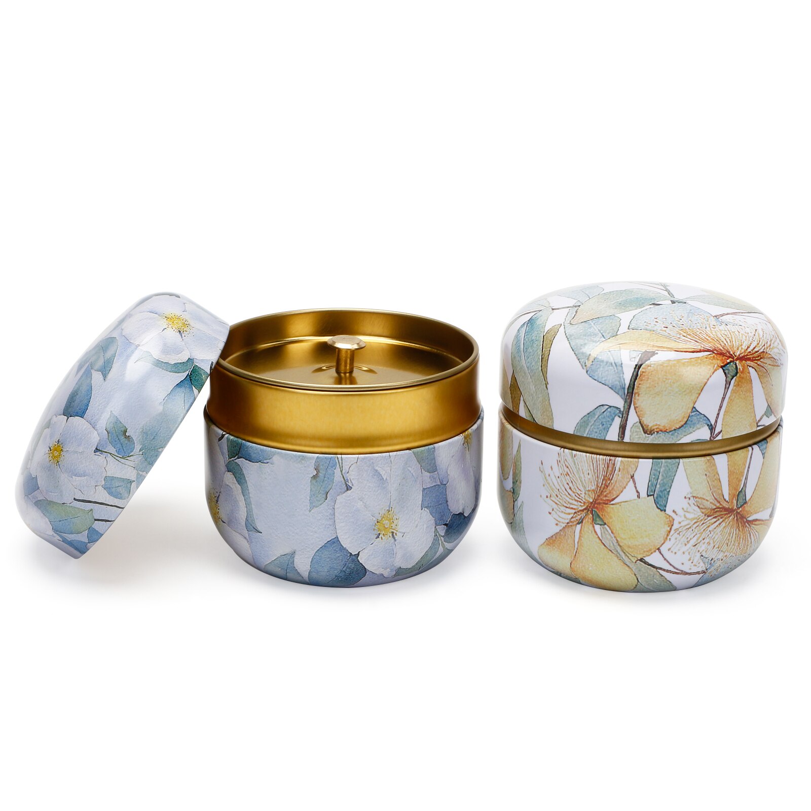 Japanese Style Tea Box Set Metal Tea Jar Containers Sweetmeats Snacks Candies Cans Coffee Storage Packaging Box Round: 2pcs---C
