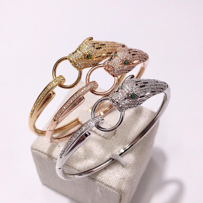 Leopard Ebene Manschette Armreif Gepflastert AAA Zirkon Stein Panther Kreis Armbinde für Frauen Hochzeit Partei Schmuck