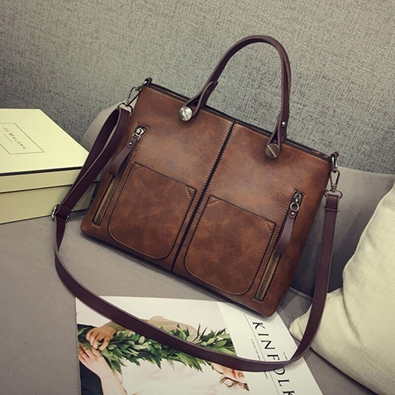 Women's Shoulder Bag - PU Leather Tote - Single Strap Crossbody - Zipper Closure - Casual & Shopping
