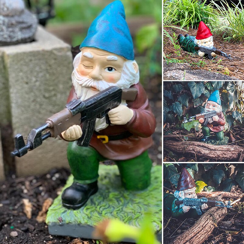 Funny Army Gnome Garden Statue Resin Desktop Lawn Ornament Figure Sculpture Outdoor Home Yard Decor Garden Decoration Statues