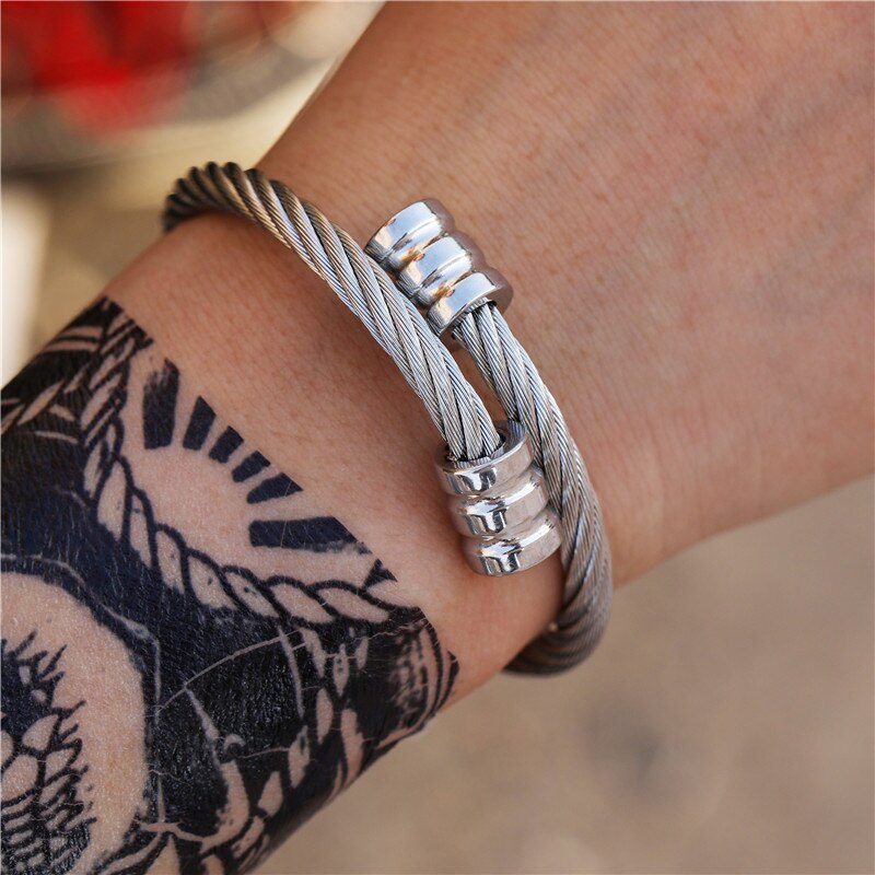 Pulsera de acero inoxidable estilo Hip Hop para hombre, brazalete abierto Ajustable de titanio, joyería, estilo Punk, ombré: ZJ3014