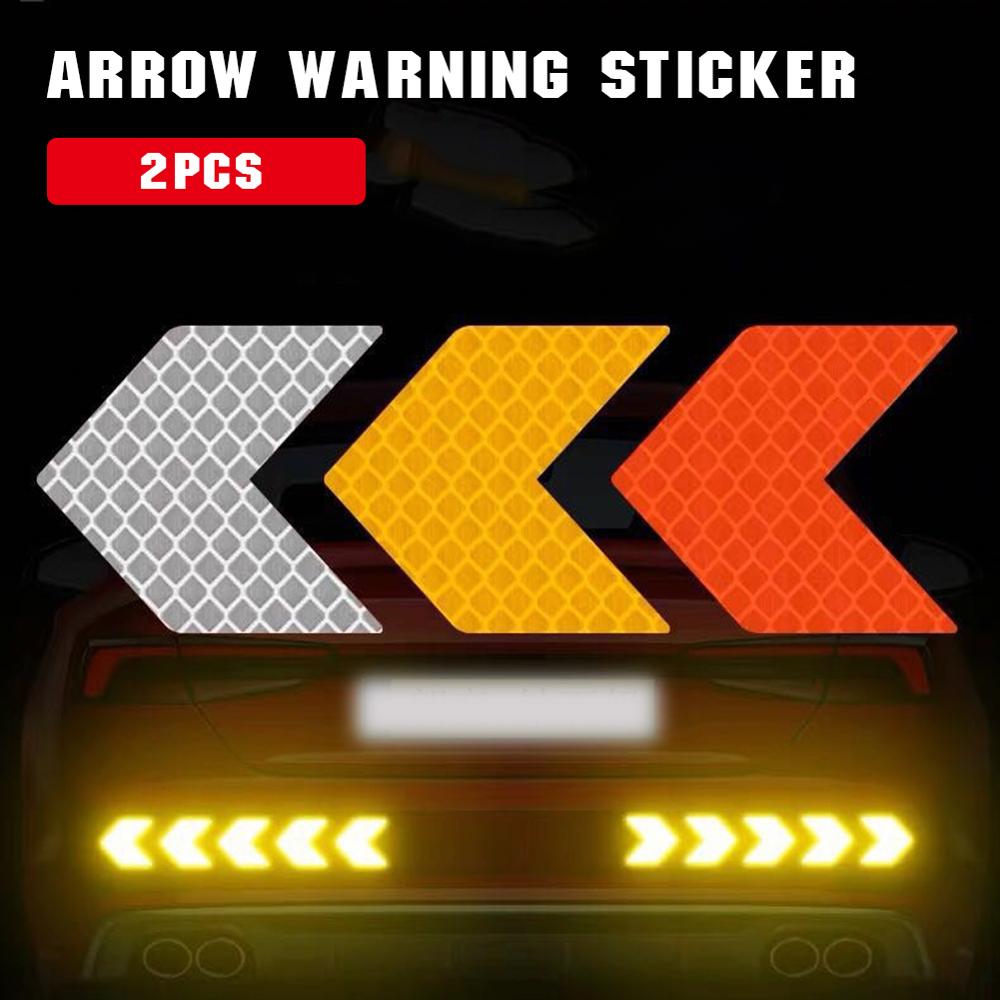 4PCS Car Warning Reflective Sticker Decals Luminous Sticker Traffic Safety Mark Arrows Pattern Motorcycle Auto Tail Bar Bumper