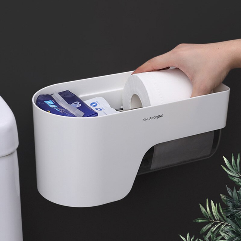 GESEW Wall-mounted Tissue Box Portable Toilet Paper Holder No Trace Bathroom Organizer Roll Paper Dispenser Bathroom Accessories