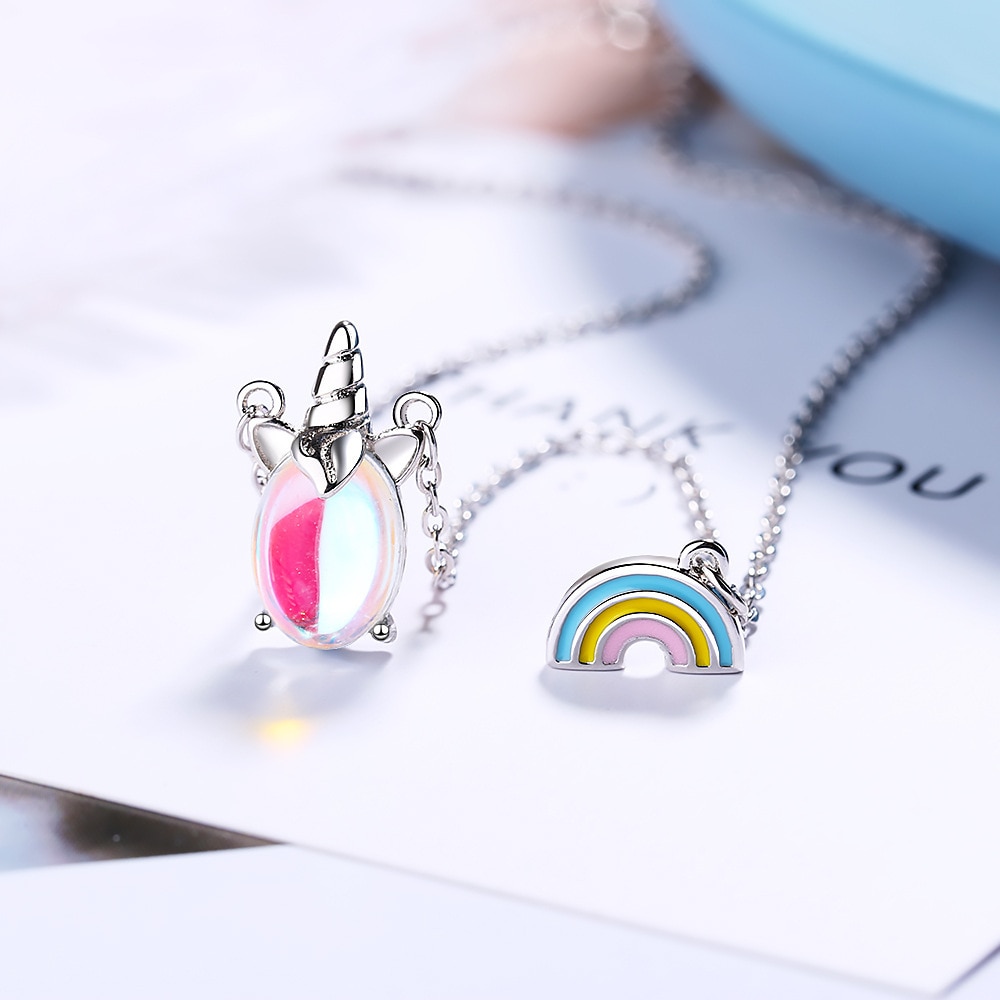 CHENGXUN Rainbow Unicorn Pendant Necklace For Women Girls Cute Jewelry Birthday for Daughter Children Christmas