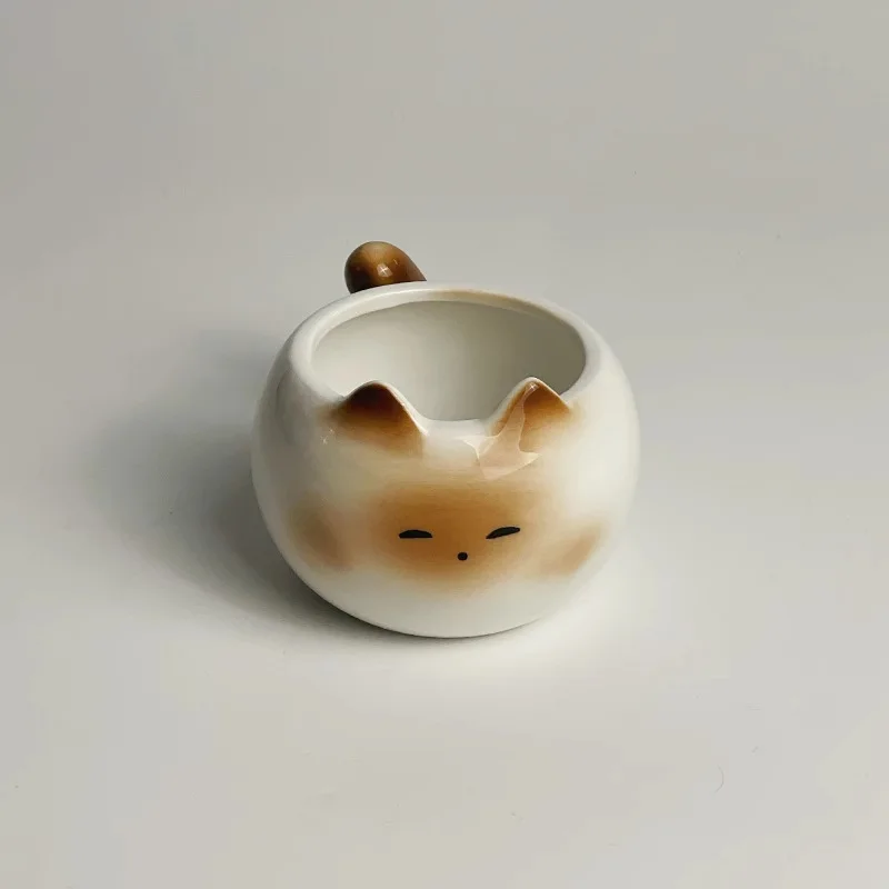 Taza de cerámica bonita, taza creativa con forma de gato siamés, tazas de café, taza de leche para oficina, utensilio para beber para el hogar, de cumpleaños divertido: BLANCO