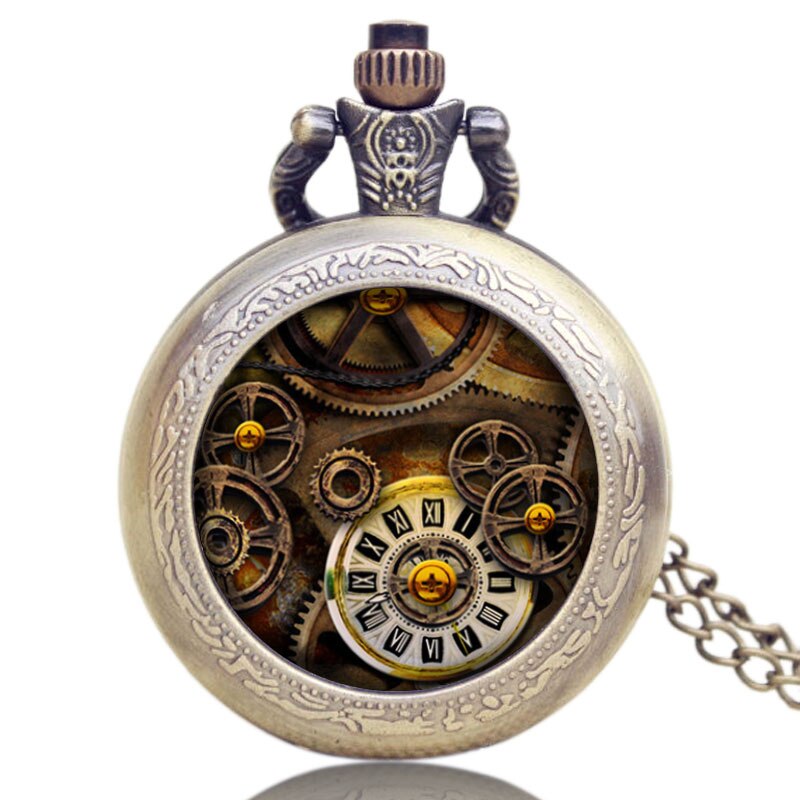 Top Steampunk Wheel Gear Hanger Zakhorloge Uur Klok Vintage Quartz Analoog Ronde Dial Mannen Vrouwen Ketting Ketting Horloges