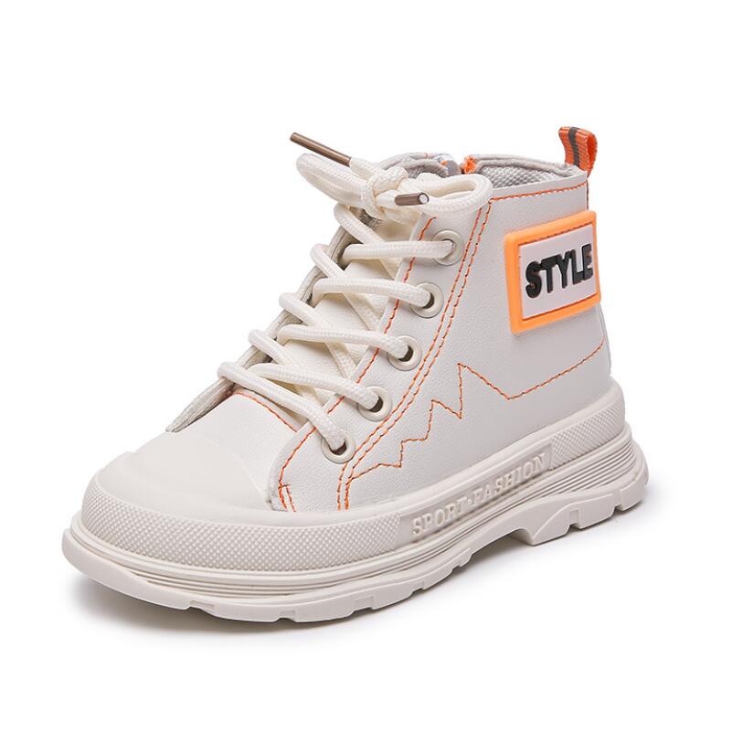 Barn ridstövlar vår höst ankelstövlar barn flickor fritidsskor topp pojkar läder martin boots: Vit / 23 ( innersula 14.0cm)