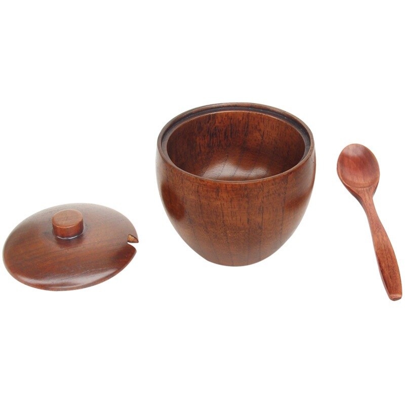 Tarro de madera para especias/cuchara, latas de estilo Retro, recipiente para condimentos, sal, contenedor, utensilio de almacenaje para cocina, botellas
