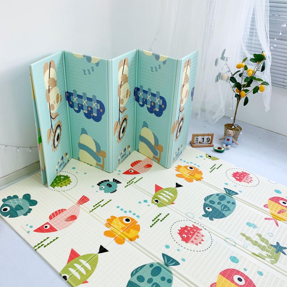 Alfombra de juego Reversible para bebé, estera de gateo de doble cara, plegable, impermeable, portátil, suave