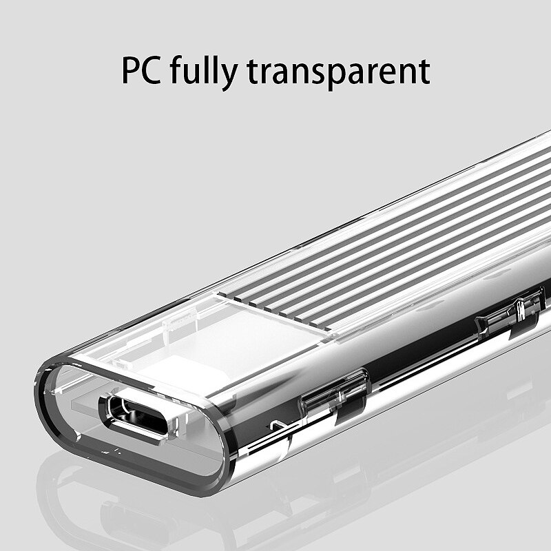 Boîte de disque dur Mobile entièrement transparente, M.2 NGFF à usb3.1type-c Interface portable disque dur Mobile à semi-conducteurs