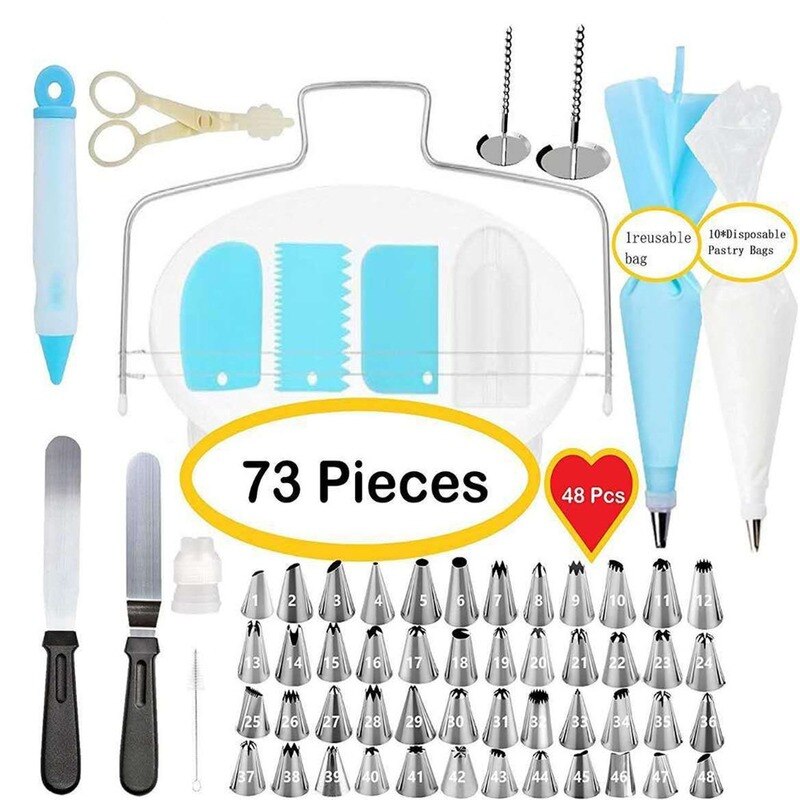 Pastry Nozzle Confectionery Cake Decorating Tools Turntable Non-stick Candy Piping Nozzle Silicone Scraper Baking Pastry Tools: 73pcs