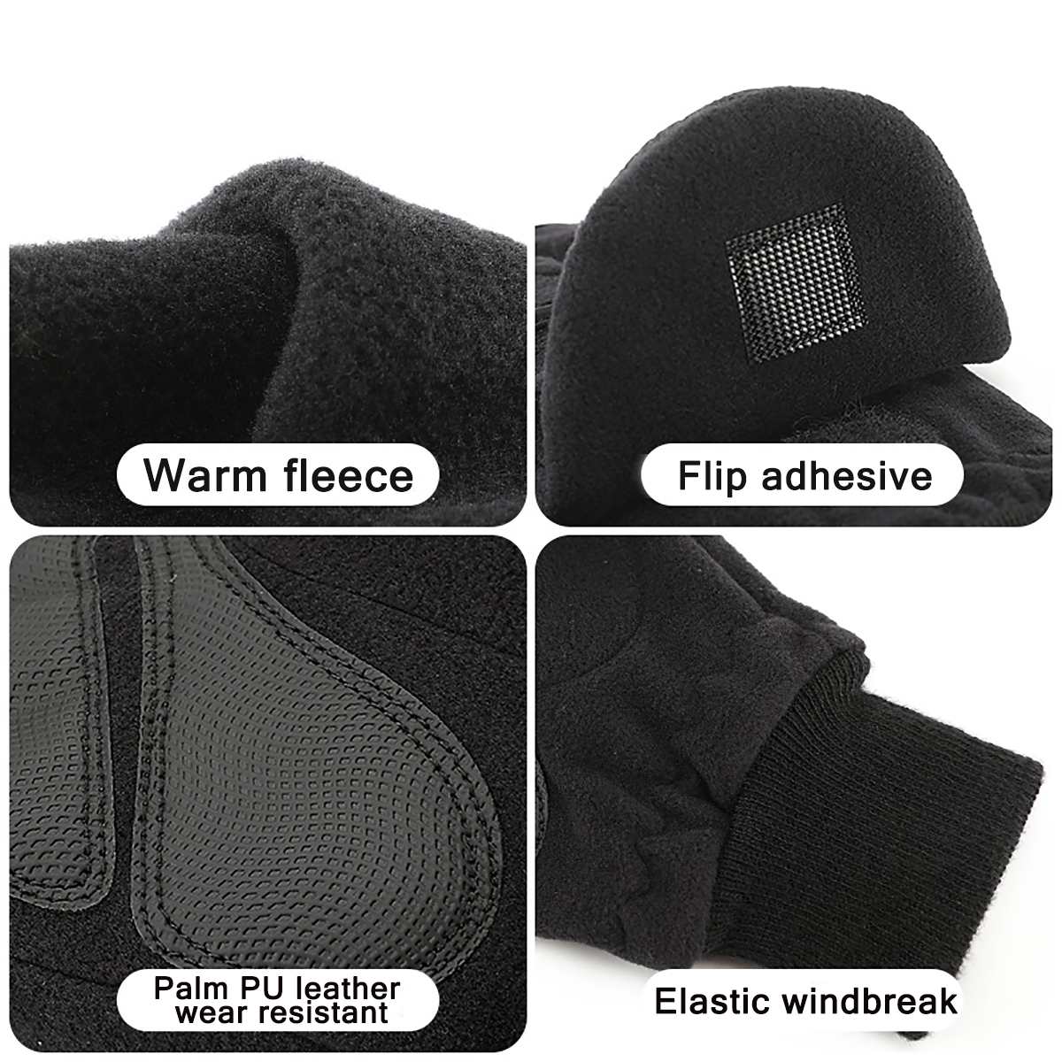 Vinter halv finger flip handsker udendørs varm vant vindtæt fleece foret termisk varme handsker guantes kørsel ridning