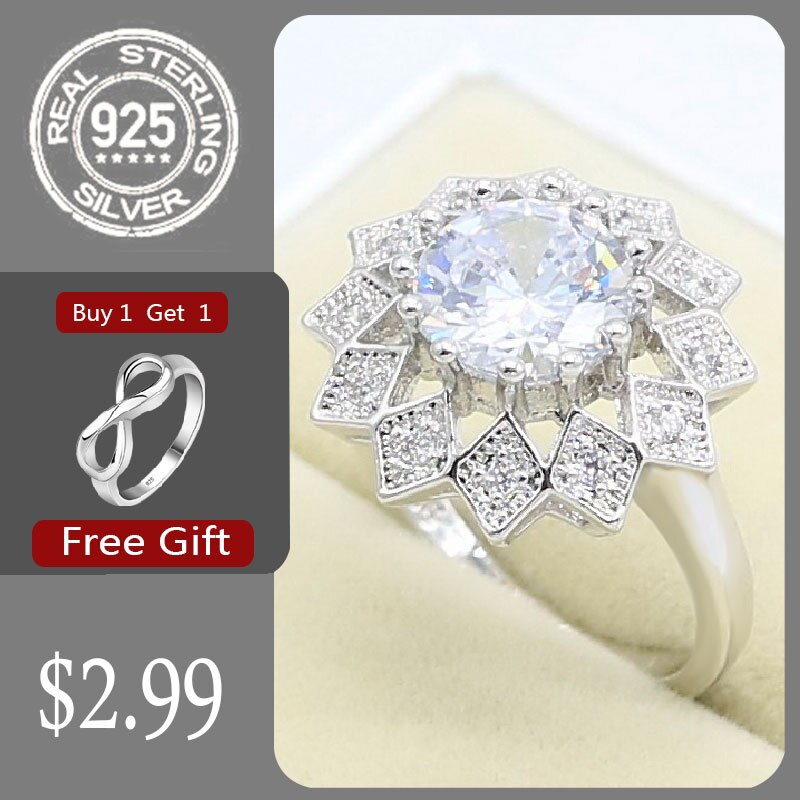 White Purple Zircon 925 Silver Ring For Women Wedding Jewelry Free: 8 / White