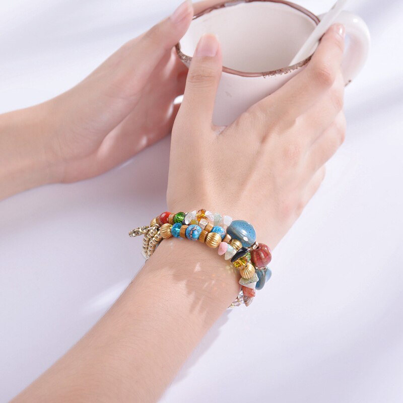 GREEN Handmade Woven DIY Bracelets&Bangles For Women Bohemian Multi Layered Bracelets Charm Friendship Crystal Bracelet BT200298
