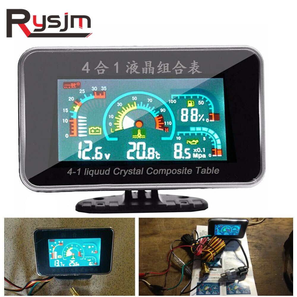 LCD Digitale Functies Auto Vervangende Onderdelen Oliedrukmeter + Voltmeter Voltage Gauge + Water Temperatuurmeter + Brandstofmeter