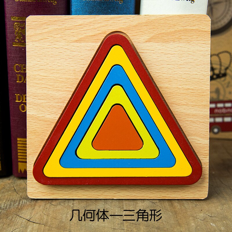 Forma Cognizione Bordo Bambini di Puzzle di Puzzle Giocattoli Di Legno Per Bambini Giocattolo Educativo Del Bambino Montessori Apprendimento Partita Giocattoli Dei Mattoni: Triangle