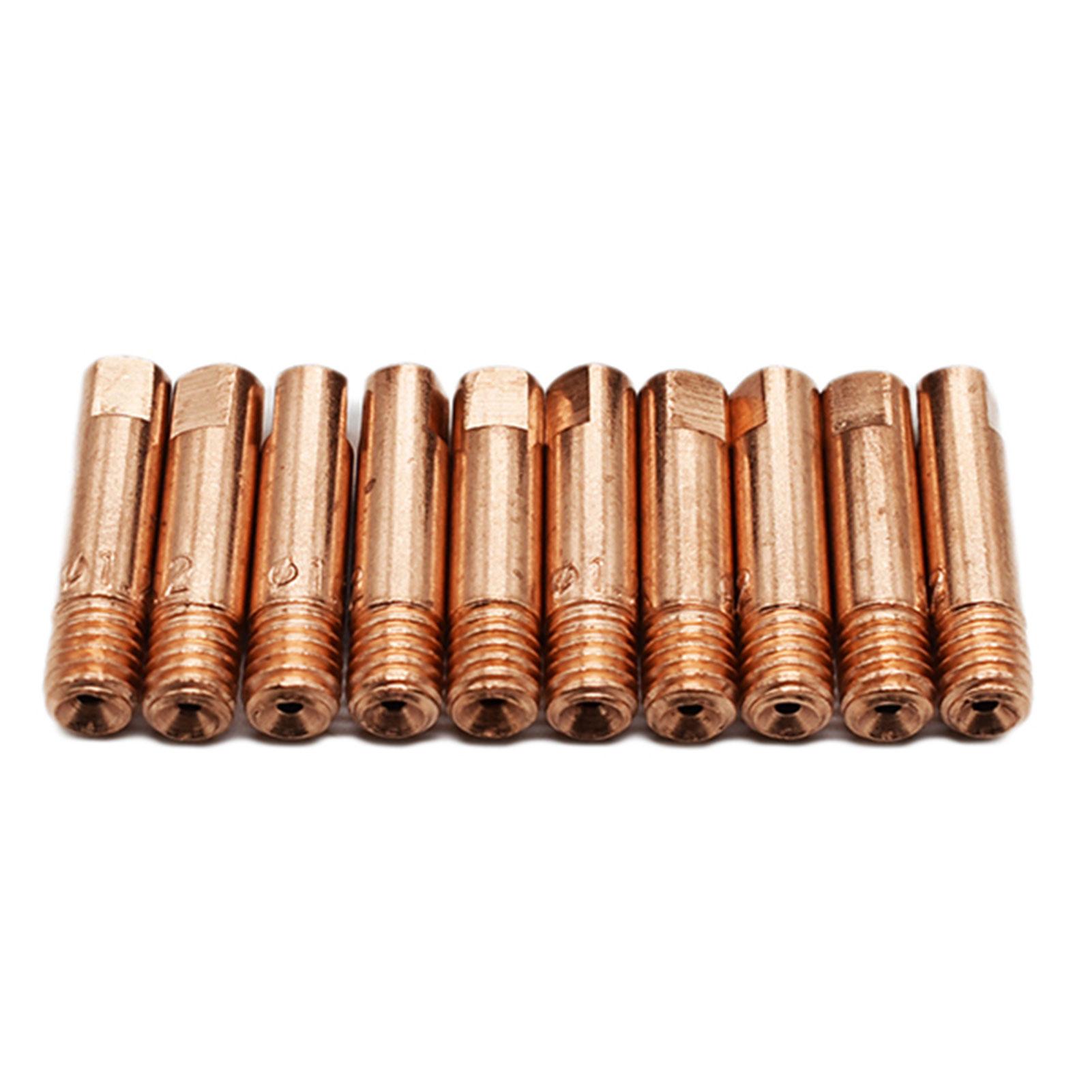 Boquilla de soldadura MIG de 15AK de cobre rojo, punta de soplete de soldadura M6 0,6/0,8/1,0/1,2mm, 10 unidades/juego, herramienta de soldadura de boquilla de Gas de Punta de contacto