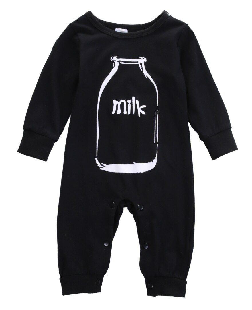 Barboteuse en coton à manches longues pour bébés garçons et filles, barboteuse chaude à motif de lait noir, automne et hiver: 12M