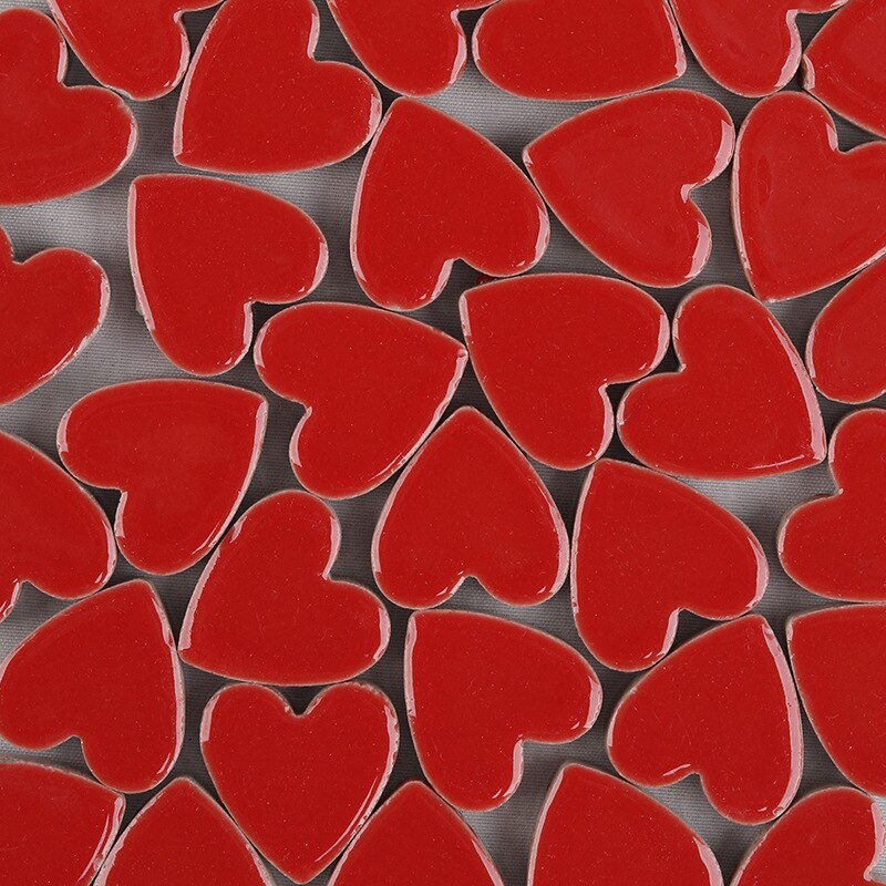 Mosaico de porcelana con forma de corazón, baldosa de 250g, fabricación de mosaico artesanal, azulejos de cerámica de 2,2x2,3x0,5 cm, 60 piezas (6 piezas x 10 colores): red