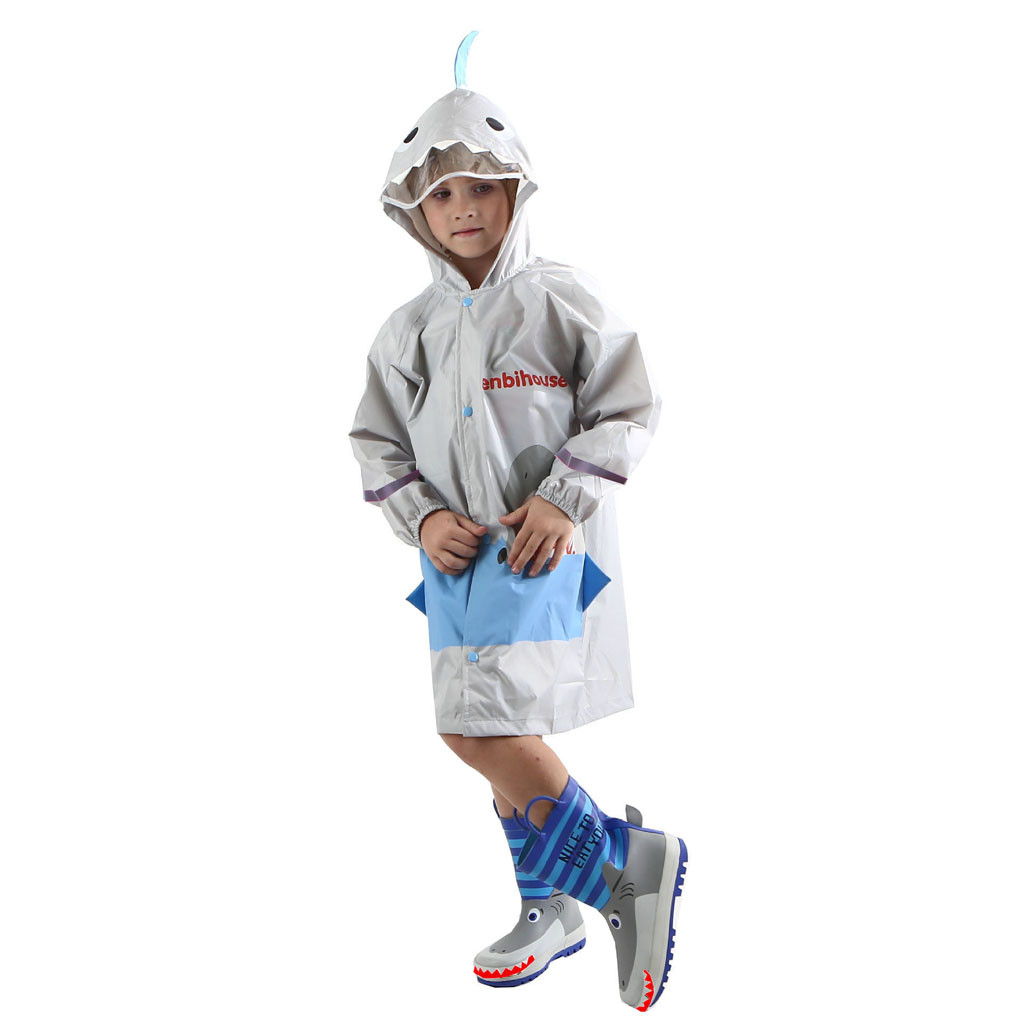 Kids Boy Girl Raincoat Rain Jacket Shark Lightweight Rainwear Rain Slicker