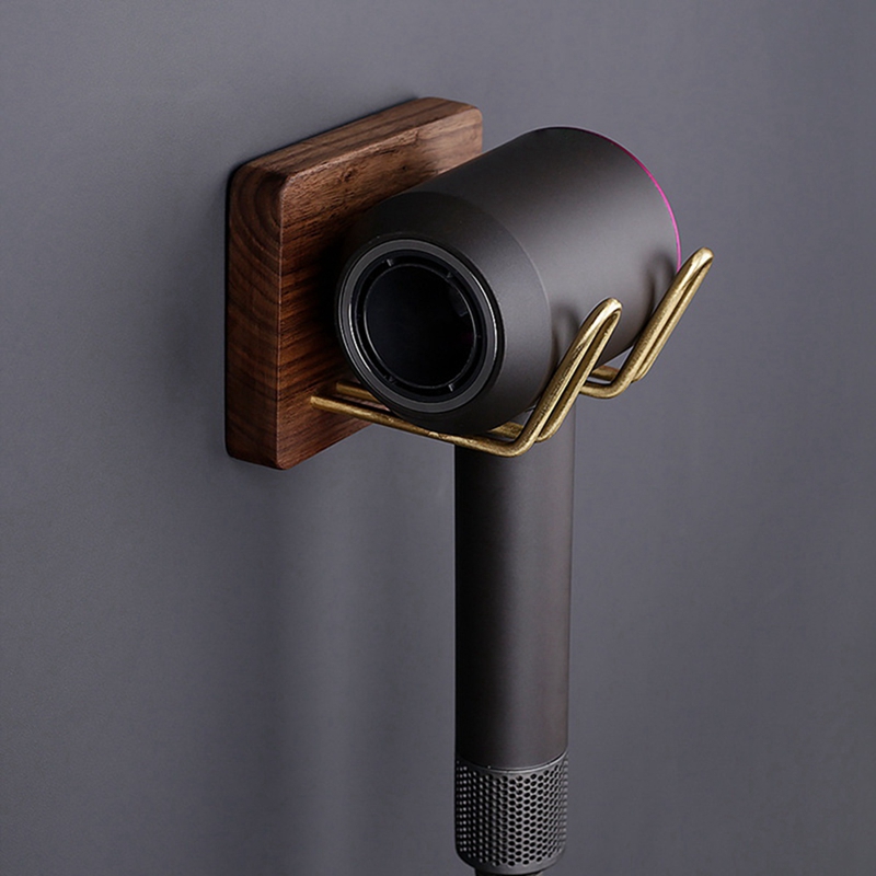 Solid Wood Hair Dryer Holder Wall Mounted Multi-Function Bathroom Rack Shaver Holder Toothbrush Holder Plug Rack