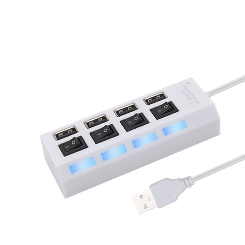 Usb Hub Usb Hub 2.0 Multi Usb Splitter Hub Usb Adapter Usb Hub 7 Port Meerdere Expander 2.0 Usb Hub usb-poort Met Schakelaar Voor Pc: WIT