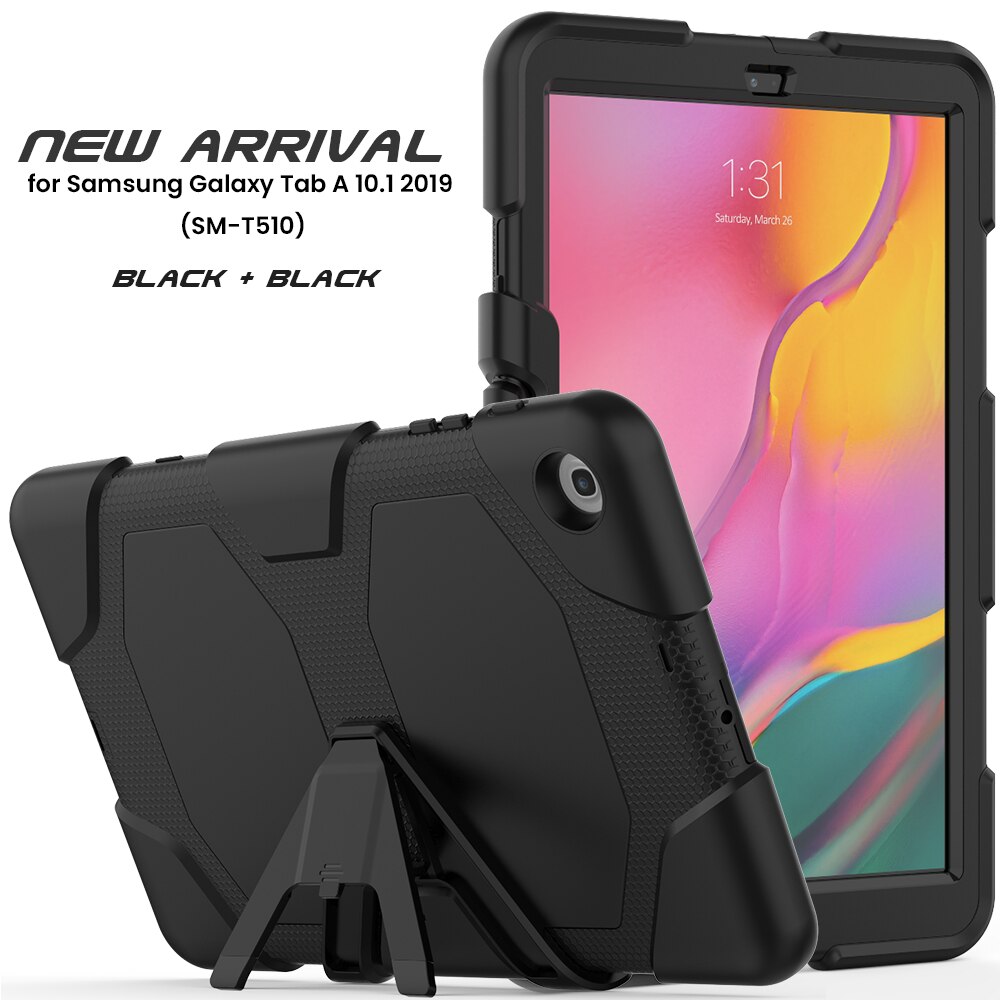 Hoesjes voor samsung galaxy tab  a 10.1 hoes afneembare kickstand siliconen schokbestendige tablethoes voor galaxy  t510/t515: Zwart