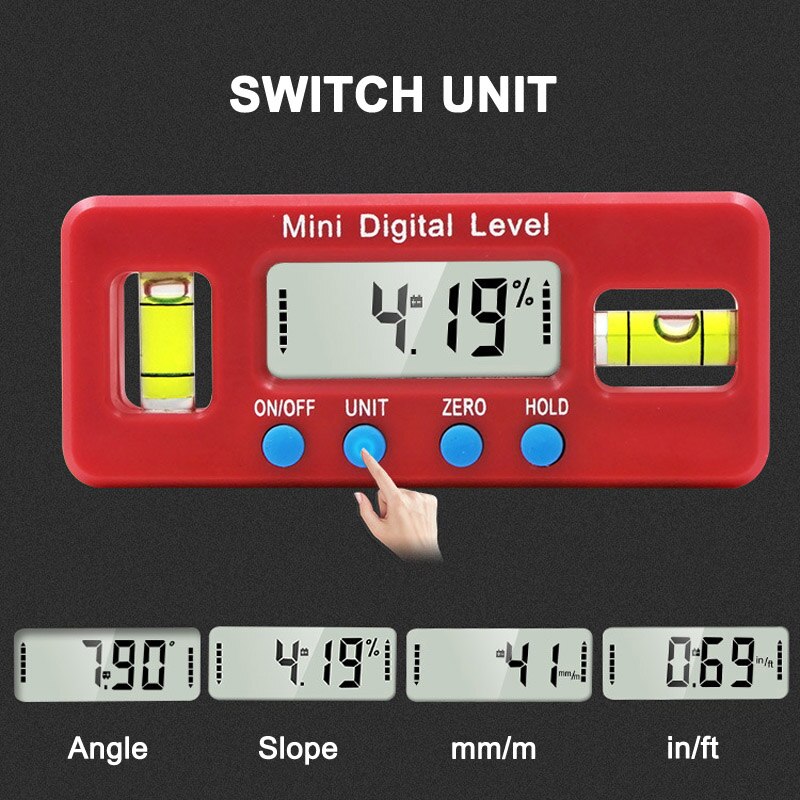 Mini Digital Level Electronic Angle Gauges Protractor Magnetic Base Automobile Test Tool: Red