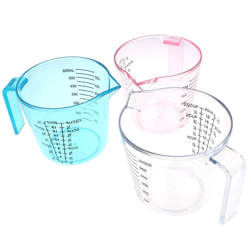 Taza medidora de plástico transparente, dispositivo de medición de 150/300/600ml, color rosa/azul/transparente, báscula transparente