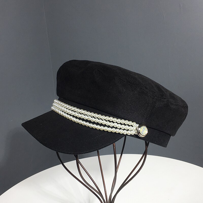 Dames marineblauwe pull-on hoed, dames vizierhoeden, zomerzonbeschermende hoed, dames met aanpasbare parelmoer franse hoed, meisjeshoed craisy: A