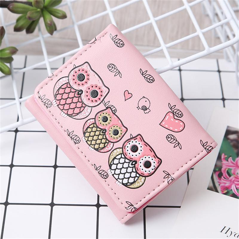 Mcneely uil patroon korte dames portemonnee meisje mini portemonnee rits pu leer dames studenten kaarthouder carteras: Roze