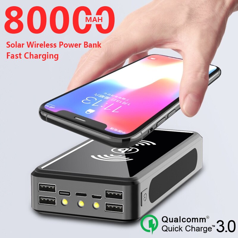 Solar Smartphoones 80000Mah Wireless Solar Powerbank Fast Charger Met 4USB Hoge Capaciteit Mobiele Telefoon Externe Batterij Poverbank