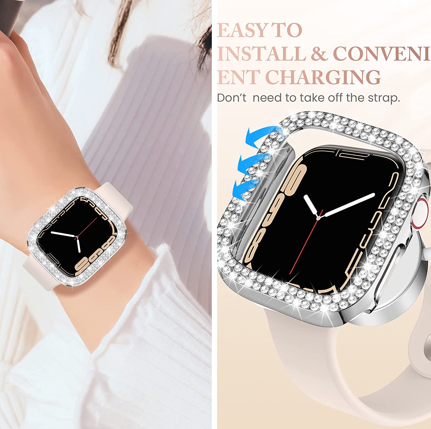 Diamentowe etui ochronne do Apple Watch Series 7 41MM 45MM Pokrowiec do iWatch 6 SE 5 4 3 38MM 42MM 40mm 44mm Akcesoria