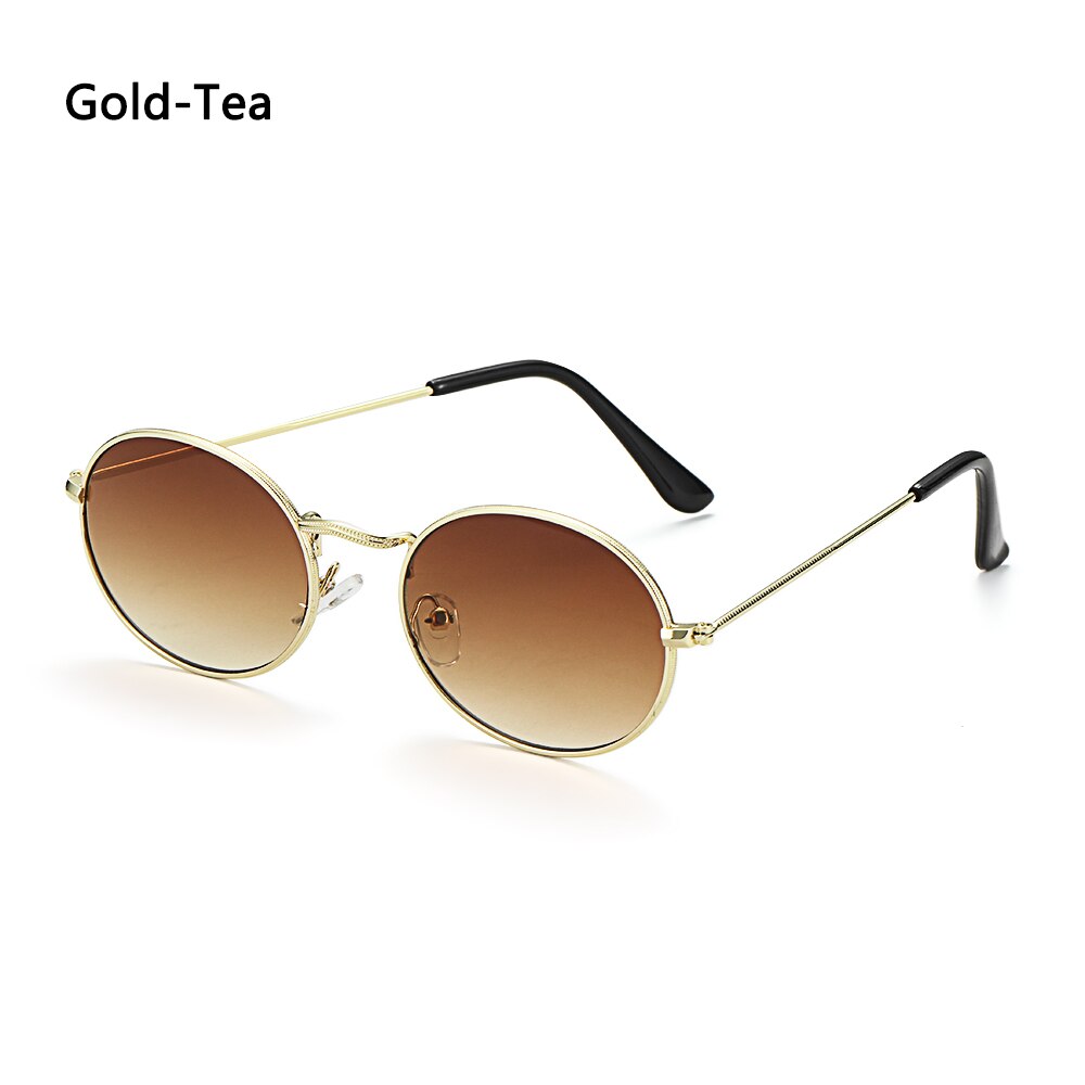 Vintage Small Metal Frame Oval Sunglasses Women Men's UV400 Shades Retro Sun Glasses Summer Beach Outdoor Hiking Eyewear: Gold-Tea