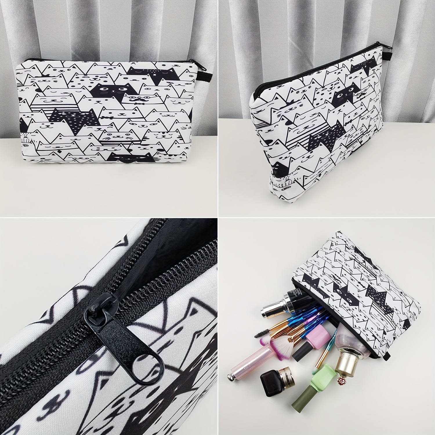 Flower & Letter Print Cosmetic Bag, Zipper Portable Makeup Pouch, Lightweight Coin Purse toiletry bag cajas organizadoras