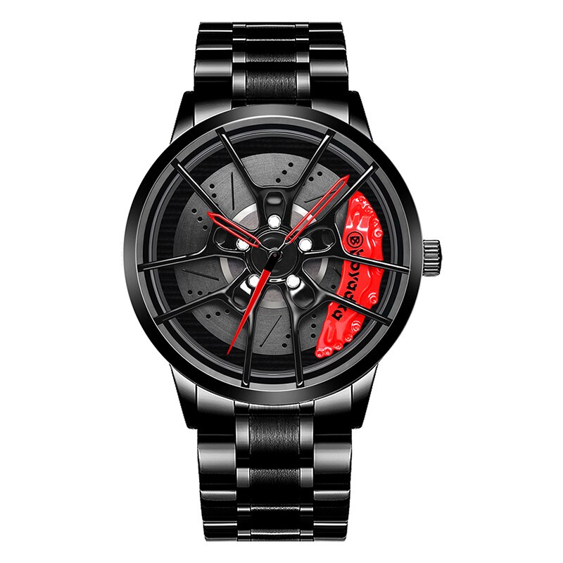 Boyadka horloges heren wiel velg naaf horloge heren polshorloge klok sportwagen op maat heren polshorloge relogio masculin: B5077- rood-gd