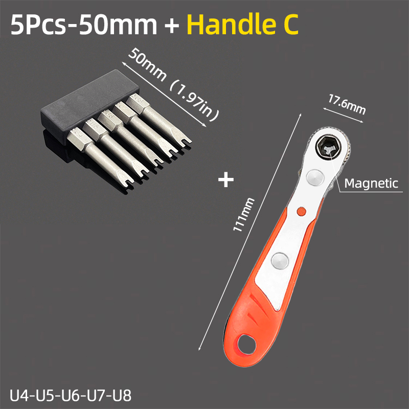 Magnetisk u-formad skruvmejselbitssats 1/4 " insex  s2 stål 50mm u4 u5 u6 u7 u8 u- typ skruvmejselbits spärrnyckel handverktyg: Övrig