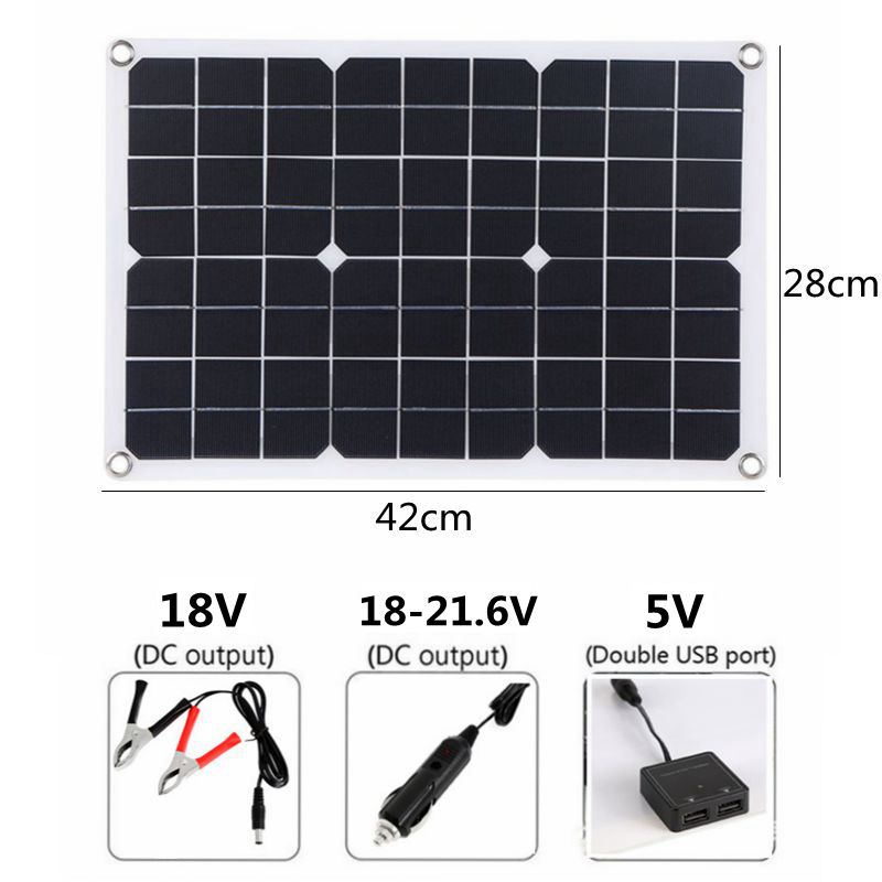 100W Solar Panel Kit 18V /5V Dual USB Port Off Grid Monocrystalline Solar Cell Charger + 10-60A Solar Controller for Mobie Phone