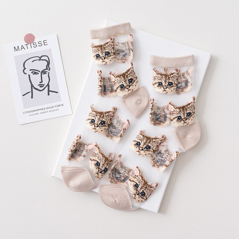 Harajuku Product Crystal Silk Tide Socks Thin Women Funny Harajuku Mesh Transparent Flower Socks