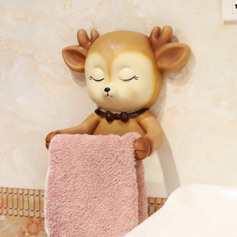 Punch-free Cartoon Animal Home Roll Paper Box Roll Holder Decoration Roll Paper Tube Toilet Tissue Box Wall Hanging