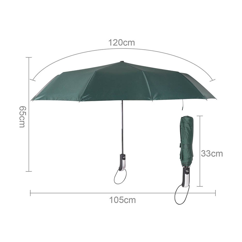 10 Bones Wind Resistant Automatic Umbrella Women Men Black Coating Rain Parasol Compact Large Foldable Umbrella Travel Business: Green
