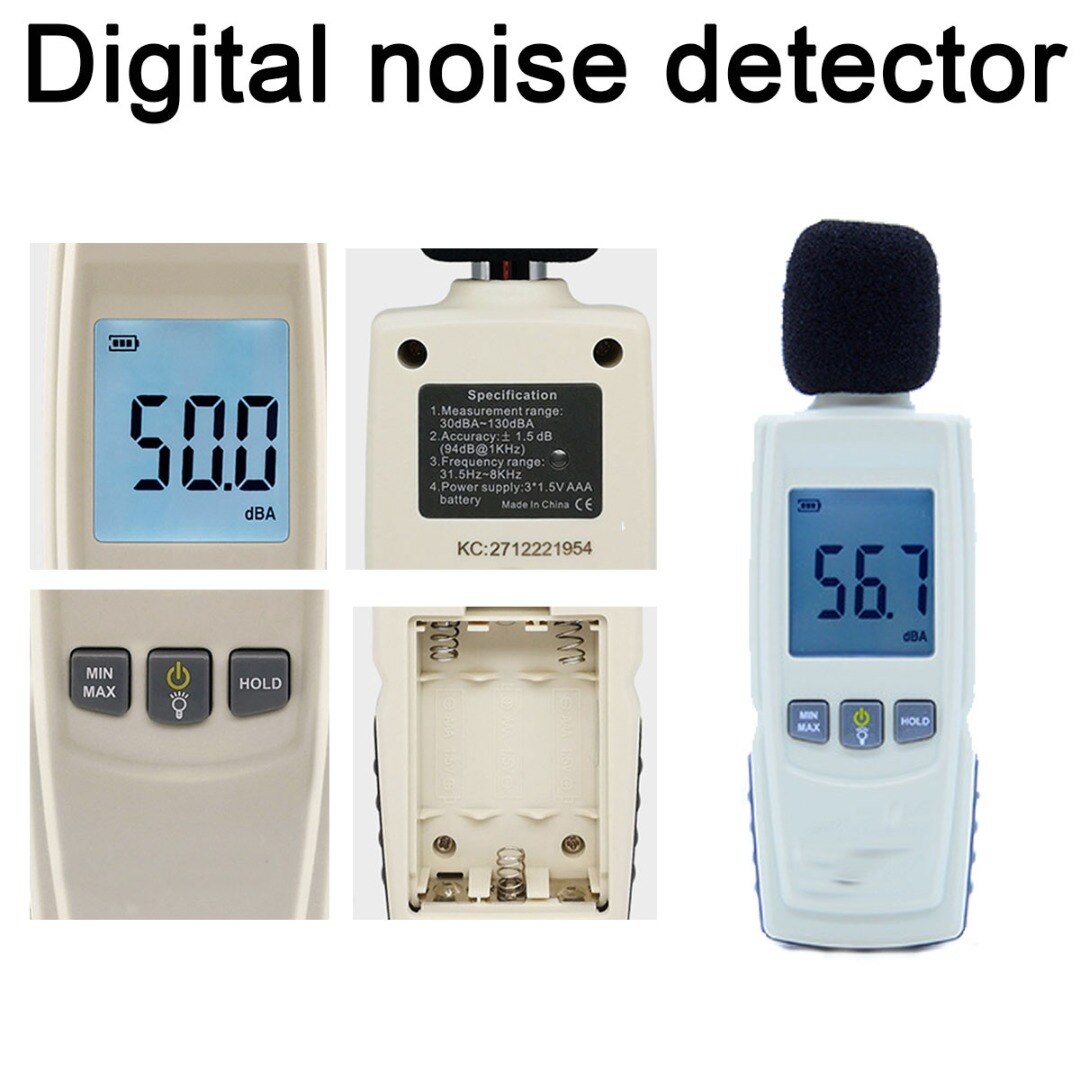 Medidor de nivel de sonido Digital 30-130DBA, pantalla LCD de mano, medición de ruido, 3 pilas AAA para fábricas y oficinas, 1 unidad